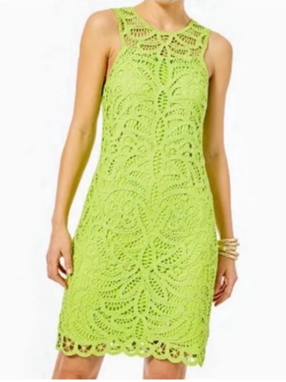 Lilly Pulitzer Neon Green Crochet Lace Dress with Pink Label